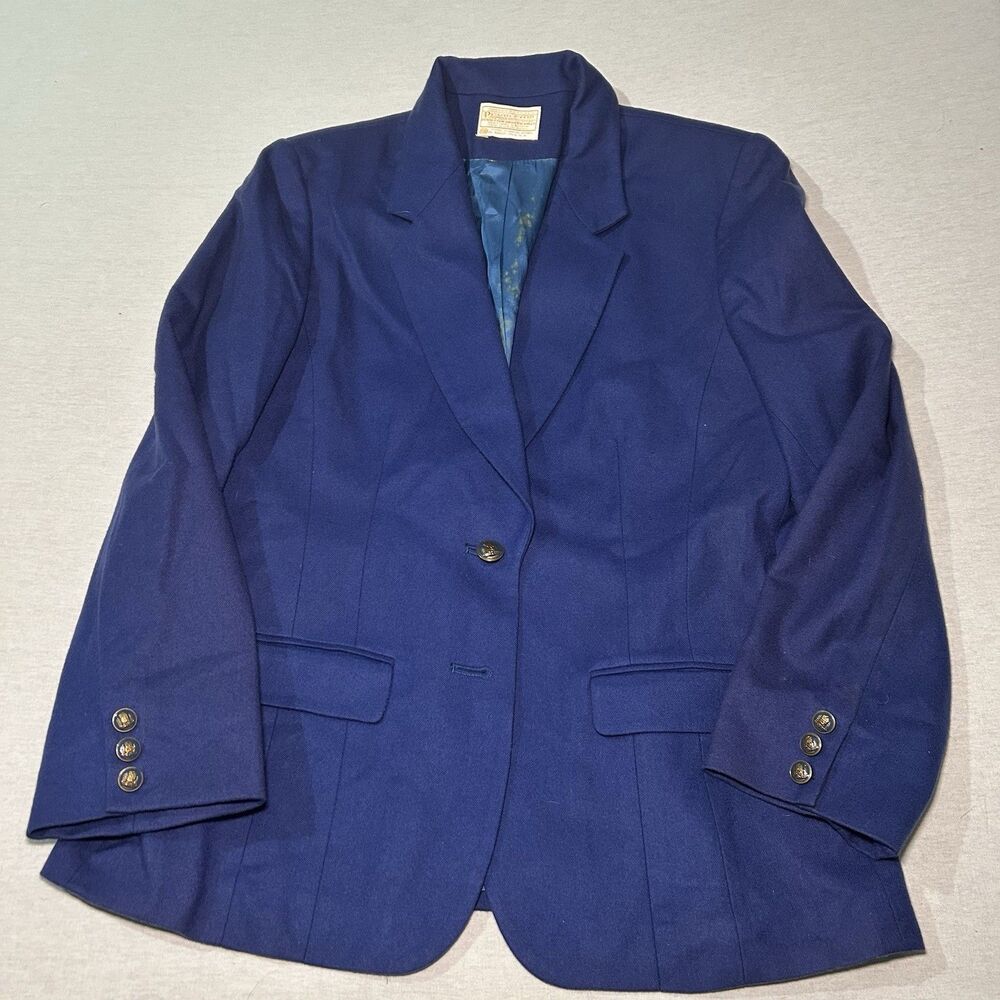 vintage blue Pendleton women's blazer sz 12, 100% virgin wool, gold button